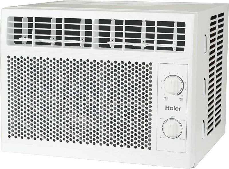 Photo 1 of **USED-DENTED**
Haier Window Air Conditioner 5000 BTU, Efficient Cooling for Smaller Areas Like Bedrooms and Guest Rooms, 5K BTU Window AC Unit with Easy Install Kit, White

