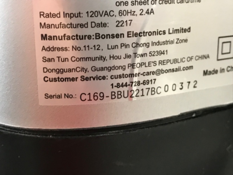 Photo 6 of **USED**
Bonsaii 14-Sheet Office Paper Shredder, 40-Minute Home Office Heavy Duty Shredder, Cross Cut Shredder for Home Use, CDs, Mails, Staple, Clip, with 4 Casters (C169-B)
