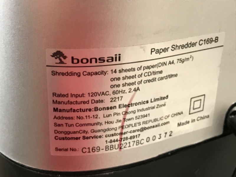 Photo 1 of **USED**
Bonsaii 14-Sheet Office Paper Shredder, 40-Minute Home Office Heavy Duty Shredder, Cross Cut Shredder for Home Use, CDs, Mails, Staple, Clip, with 4 Casters (C169-B)
