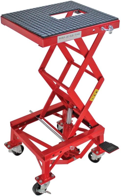 Photo 1 of **USED-DUSTY**
Extreme Max 5001.5083 Ultra-Stabile Hydraulic Motorcycle Lift Table with Foot Pad Lift Function - Raises Bikes from 13.25" to 34", 300 lbs. Weight Capacity
