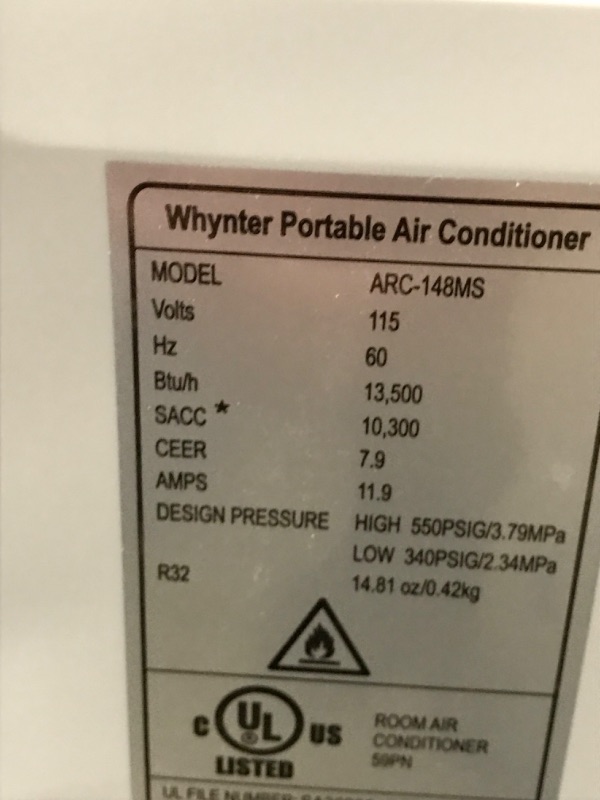 Photo 9 of **MINOR DAMAGE**
Whynter ARC-148MS 14,000 BTU Portable Air Conditioner, Dehumidifier, Fan with Activated Carbon SilverShield Filter for Rooms up to 450 sq ft, 16 x 19 x 30 inches, White
