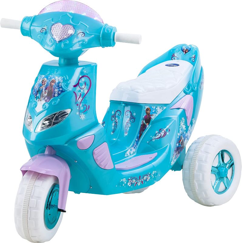 Photo 1 of **used-minor damage****
Kid Trax Disney Frozen Kids Scooter Ride On Toy, 6 Volt, Kids 3-5 Years Old, Max Weight 55 lbs, Single Rider, Battery and Charger Included, Blue
