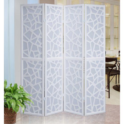 Photo 1 of **MINOR SCRATCH**
Roundhill Furniture Giyano Rice Paper/Wood 4-Panel Screen Room Divider in White
