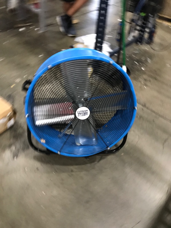 Photo 6 of **DENTED- BLADES HIT FRAME WHEN ON**
Maxx Air | Industrial Grade Air Circulator for Garage, Shop, Patio, Barn Use | 24-Inch High Velocity Drum Fan, Two-Speed, Yellow (Blue)
