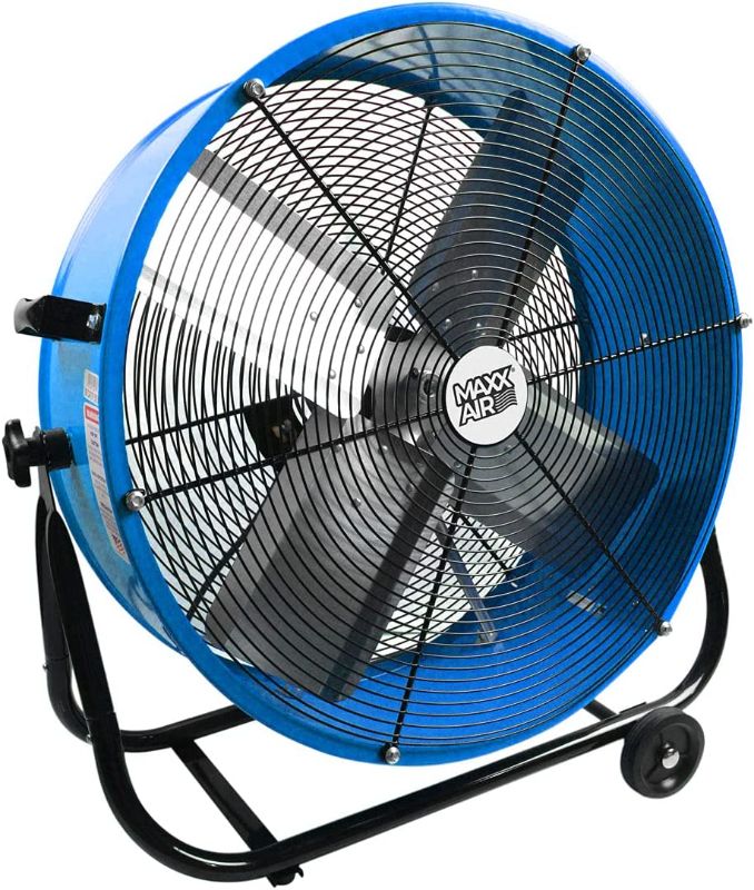 Photo 1 of **DENTED- BLADES HIT FRAME WHEN ON**
Maxx Air | Industrial Grade Air Circulator for Garage, Shop, Patio, Barn Use | 24-Inch High Velocity Drum Fan, Two-Speed, Yellow (Blue)
