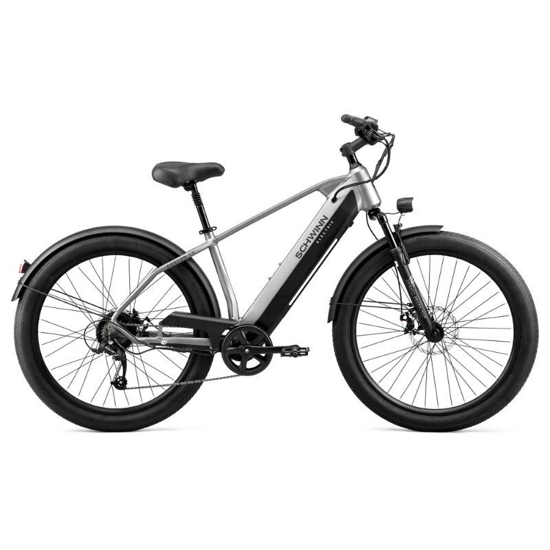 Photo 1 of **LOOSE PARTS - MINOR DENTS**
Schwinn Adult Coston CE 27.5" Step-Over Hybrid Electric Bike - Charcoal L/XL
