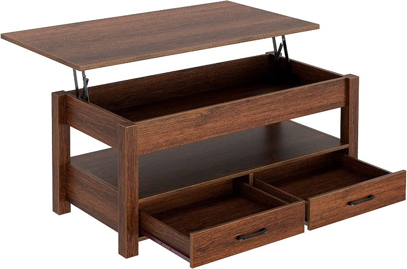 Photo 1 of **WOOD ONLY- MINOR DAMAGE**
Rolanstar Coffee Table, Lift Top Coffee Table with Drawers and Hidden Compartment, Retro Central Table with Wooden Lift Tabletop, for Living Room,Espresso
