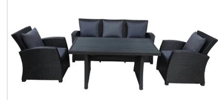 Photo 1 of ***BOX ONE OF THREE*** Outdoor Patio Furniture Set 4-Piece Conversation Set Black Wicker Furniture Sofa Set With Dark Grey Cushions
