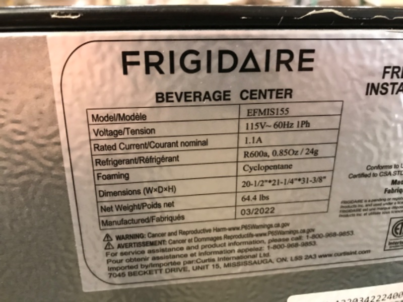 Photo 8 of **MINOR DENT**
Frigidaire EFMIS155 Beverage Center-126 Cans-Full Stainless Steel, 126-CAN, Stainless
