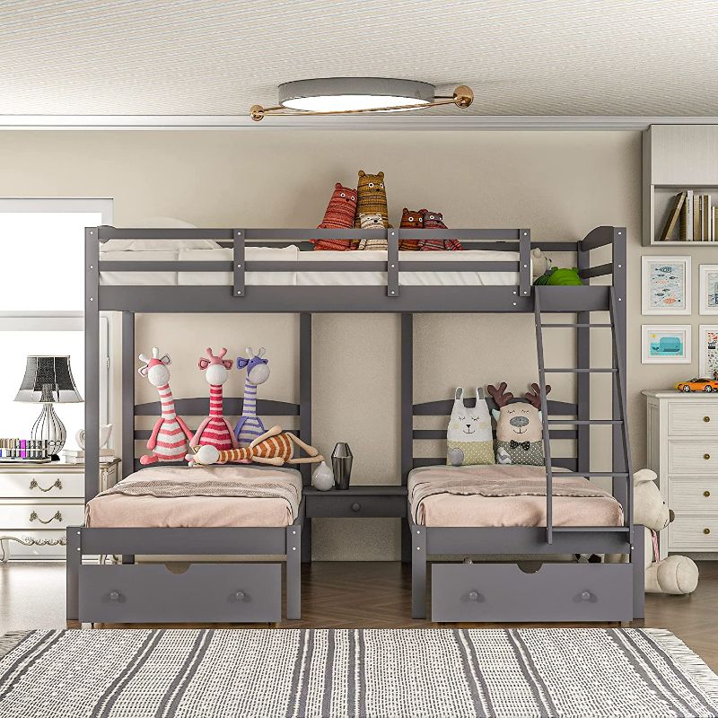Photo 1 of ***BOX 3 OF 3 ONLY*** Triple Bunk Bed Full Over 2 Twin Bunk Bed with 3 Drawers and Guardrails, Bunk Bed for Family, Teens, No Box Spring Needed
***BOX 3 OF 3 ONLY***