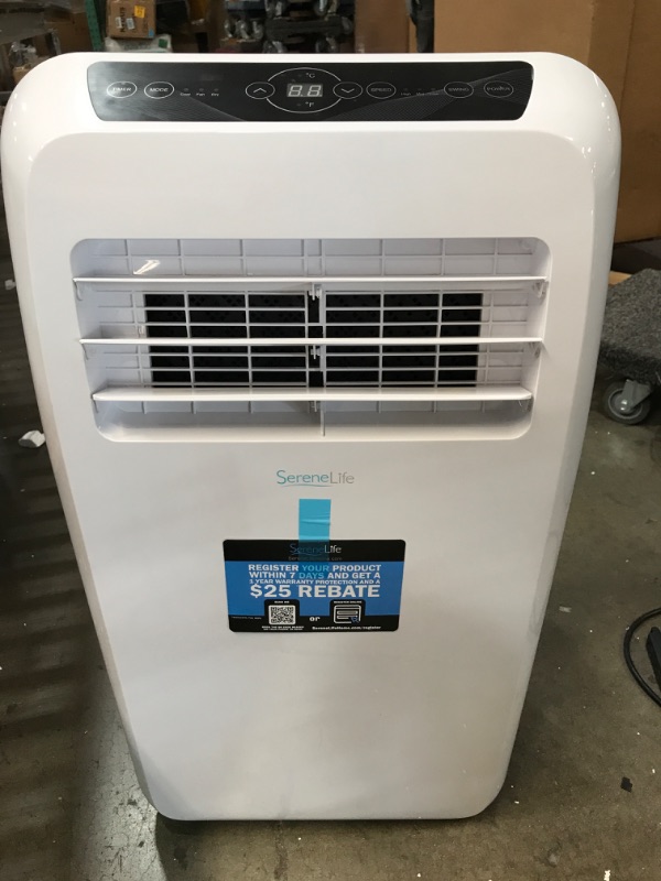 Photo 2 of **DOESNT POWER ON** SereneLife SLPAC10 Portable Air Conditioner Compact Home AC Cooling Unit with Built-in Dehumidifier & Fan Modes, Quiet Operation, Includes Window Mount Kit, 10,000 BTU, White
