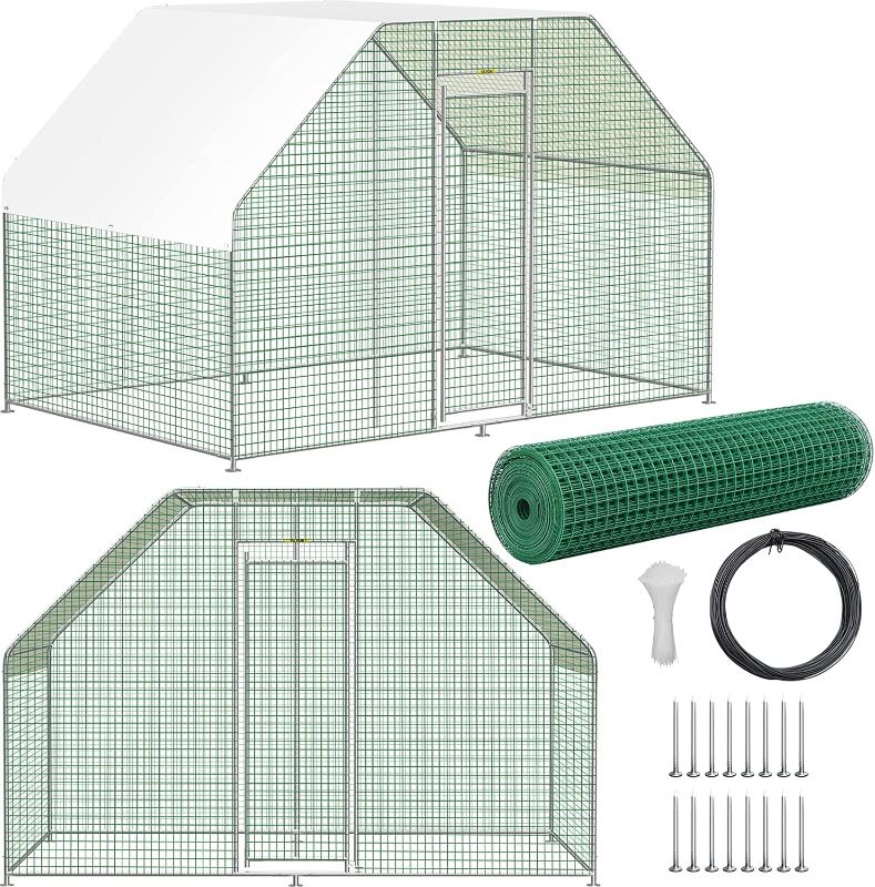 Photo 1 of **USED MINOR DAMAGE** ** VEVOR Large Metal Chicken Coop with Run, Walkin Chicken Run for Yard with Waterproof Cover, Outdoor Poultry Cage Hen House, 6.5x9.8x6.5ft Large Space for...
