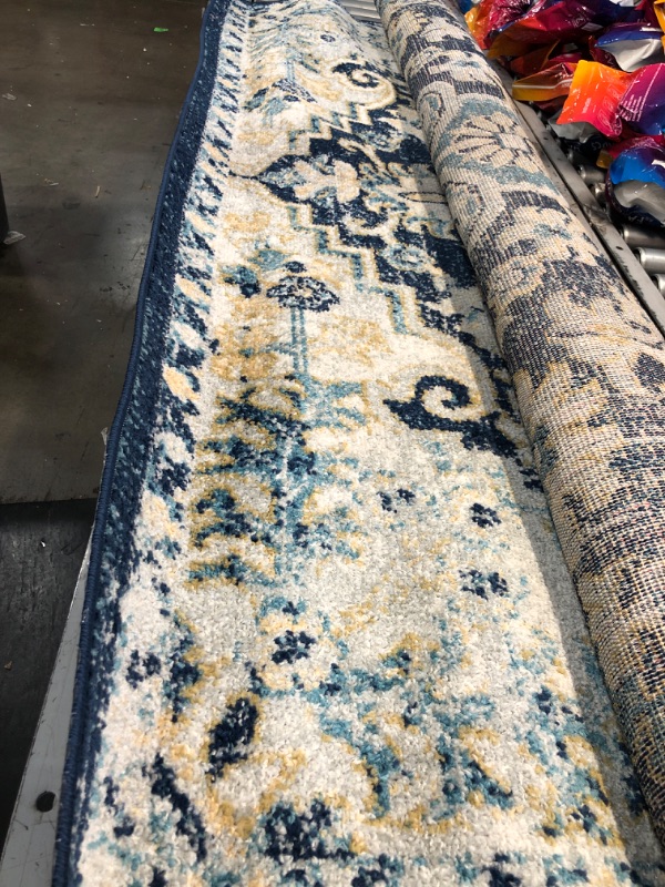 Photo 3 of  6' 7" X 9' Rug in Navy and Sky Blue and Medium Gray and Bright Yellow and