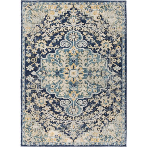 Photo 1 of  6' 7" X 9' Rug in Navy and Sky Blue and Medium Gray and Bright Yellow and