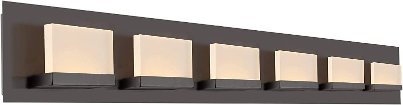 Photo 1 of Kira Home Everett 48" Modern 6-Light 38W Integrated LED (360W eq.) Bathroom/Vanity Light, Rectangular Acrylic Lenses, Energy Efficient, Eco-Friendly, 3000k Warm White Light, Oil Rubbed Bronze Finish