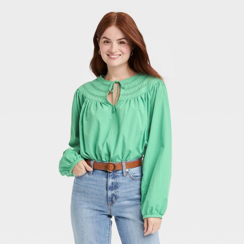 Photo 1 of size s---Women's Balloon Long Sleeve Tie-Front Blouse - Universal Thread™
