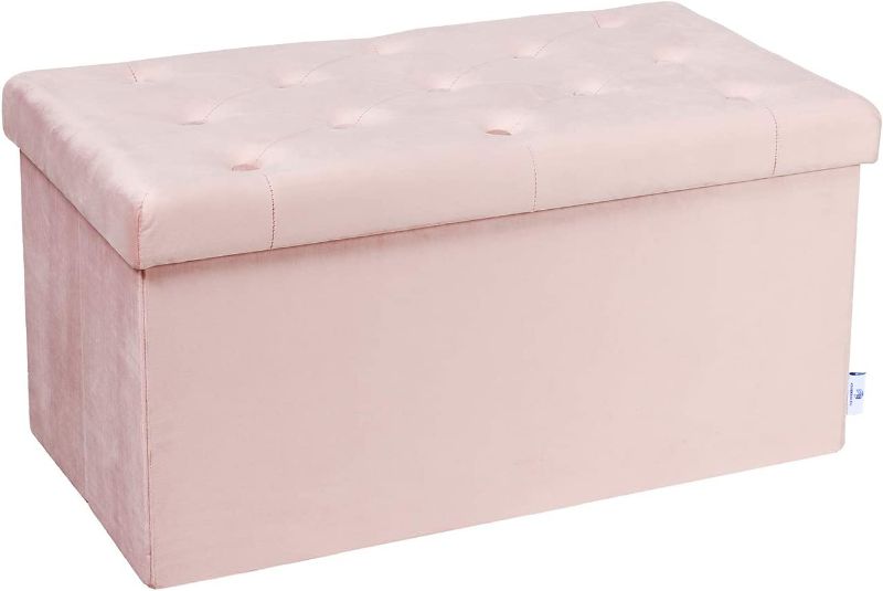 Photo 1 of **LID ONLY** MISSING BOTTOM** B FSOBEIIALEO Folding Storage Ottoman, Long Shoes Bench, Velvet Footrest Stool Seat 31.5"x15.7"x15.7" (Pink, Large)
