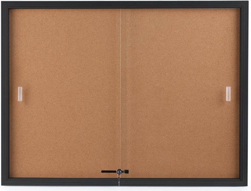 Photo 1 of Displays2go Enclosed Cork Board, Sliding Glass Door, 4 x 3 Foot, Locking Bulletin Board for Wall (CBSD43BK)
