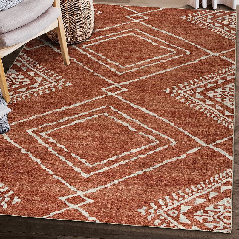 Photo 1 of 112ReaLife Machine Washable Rug - Stain Resistant, Non-Shed - Eco-Friendly, Non-Slip, Family & Pet Friendly - Made from Premium Recycled Fibers - Moroccan Diamond - Orange, 5' x 7'
