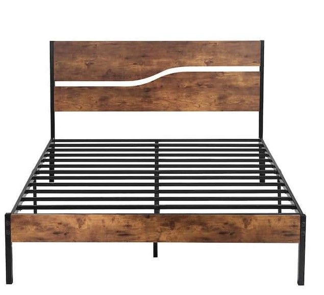 Photo 1 of ***INCOMPLETE*** Queen win Metal Platform Bed Frame with Wooden Headboard Platform Bed with Metal Frame Under Bed Storage?62.1"W?Brown
