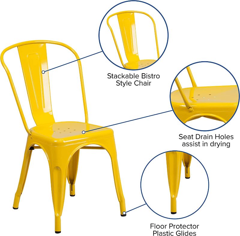 Photo 1 of 2 pack -- Flash Furniture Commercial Grade Yellow Metal Indoor-Outdoor Stackable Chair
