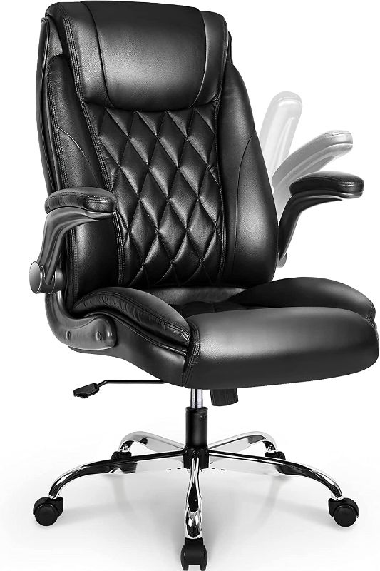 Photo 1 of NEO CHAIR Office Chair Computer High Back Adjustable Flip-up Armrests Ergonomic Desk Chair Executive Diamond-Stitched PU Leather Swivel Task Chair with Armrests Lumbar Support (Black)
