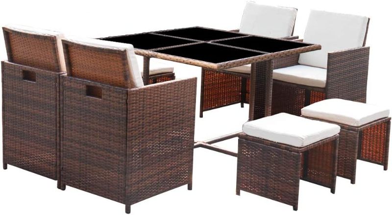 Photo 1 of ** MISSING 2 BOXES** Homall 9 Pieces Patio Dining Sets Outdoor Furniture Patio Wicker Rattan Chairs and Tempered Glass Table Sectional Set Conversation Set Cushioned with Ottoman (Brown)
