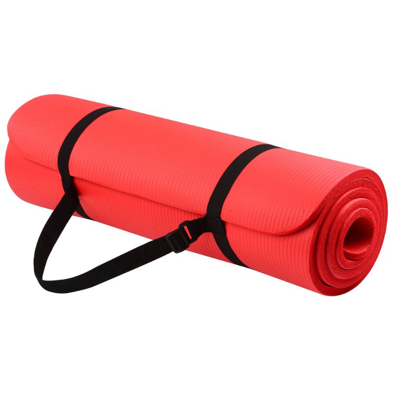 Photo 1 of BalanceFrom All-Purpose 1/2-Inch High Density Foam Exercise Yoga Mat Anti-Tear with Carrying Strap, Red
