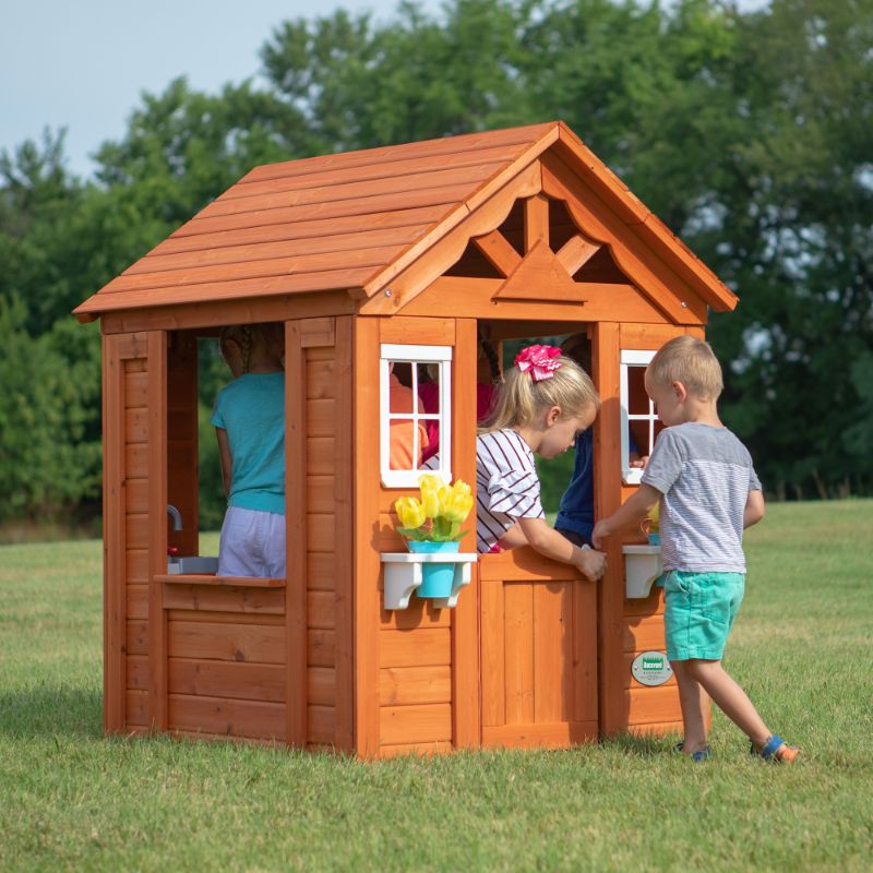 Photo 1 of Backyard Discovery Timberlake All Cedar Wood Playhouse - 55 Inches High X 46 Inches Wide X 42 Inches Long
