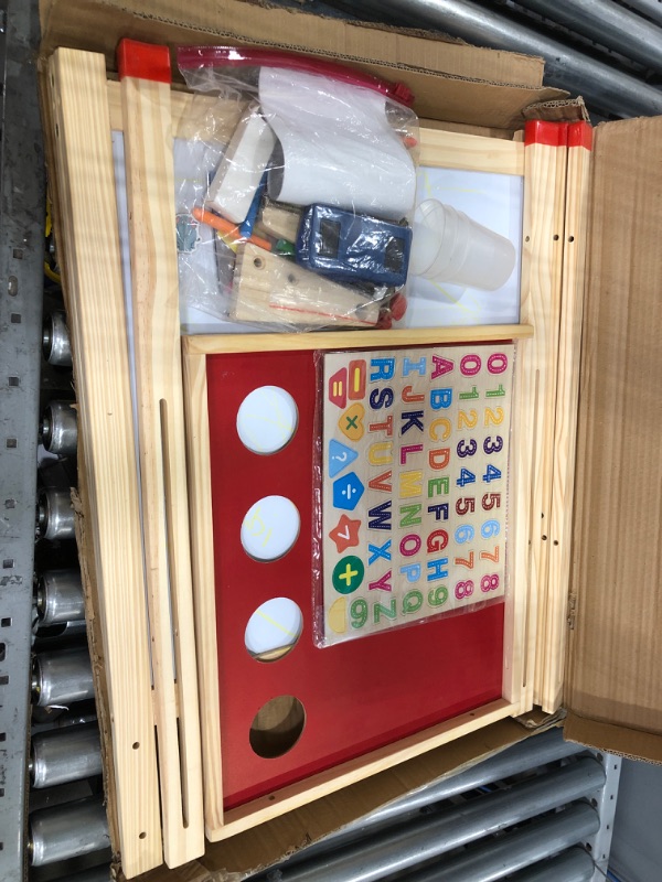 Photo 3 of **USED* MISSING PARTS* Wooden Easel for Kids, White Board and Chalkboard with Art Supplies and Paper Roll, Learning Toys for Toddlers
