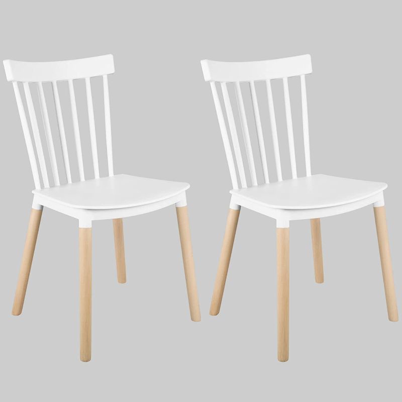 Photo 1 of **MISSING LEGS** Simpol Home DSW Armless Modern Plastic Chairs with Wood Legs for Living, Bedroom, Kitchen, Dining,Lounge Waiting Room, Restaurants, Cafes, Set of 4, White
