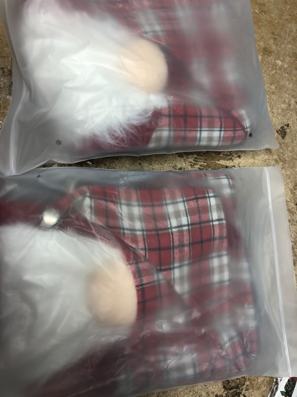 Photo 2 of 2pk-JUPSK 2 Pack Buffalo Plaid Christmas Stocking 16.9" Large Cute Gnome Xmas Stocking Party Mantel Decorations Hanging Ornaments Grey & Red