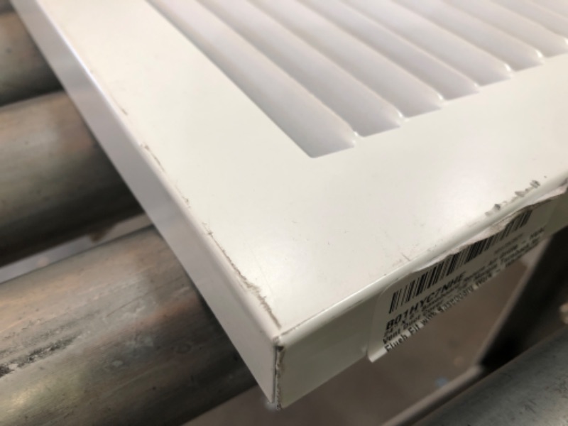 Photo 3 of 26" X 8" Baseboard Return Air Grille - HVAC Vent Duct Cover - 7/8" Margin Turnback for Flush Fit with Baseboard Work - White [Outer Dimensions: 25.75" Width X 9.75" Height]
