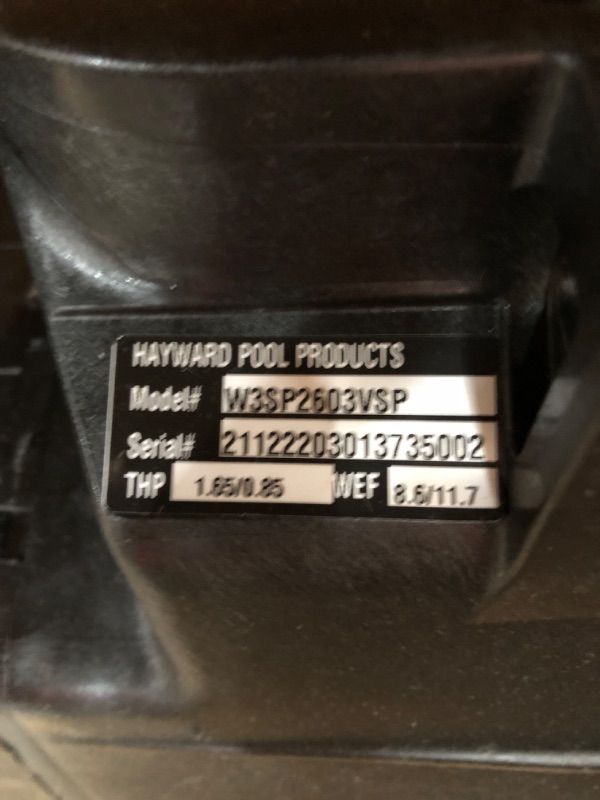 Photo 4 of Hayward W3SP2603VSP Super Pump VS Variable-Speed Pool Pump, 1.65 HP
