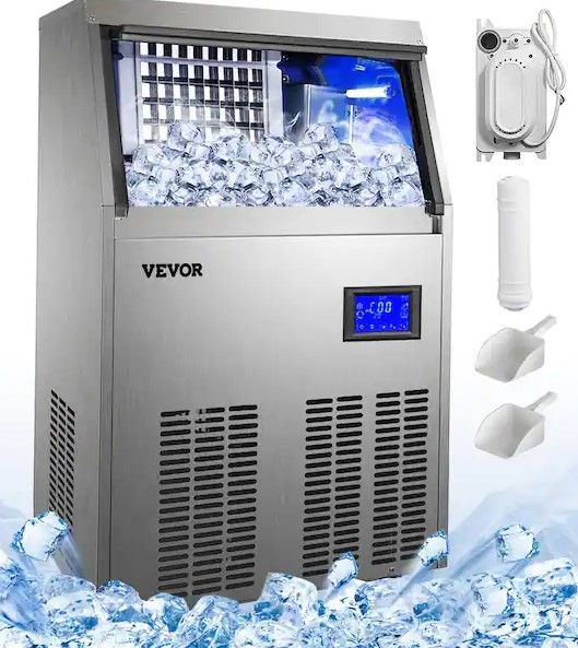 Photo 1 of 33 lb. Bin Stainless Steel Freestanding Ice Maker Machine with 100 lb. / 24 H Commercial Ice Maker in Silver
