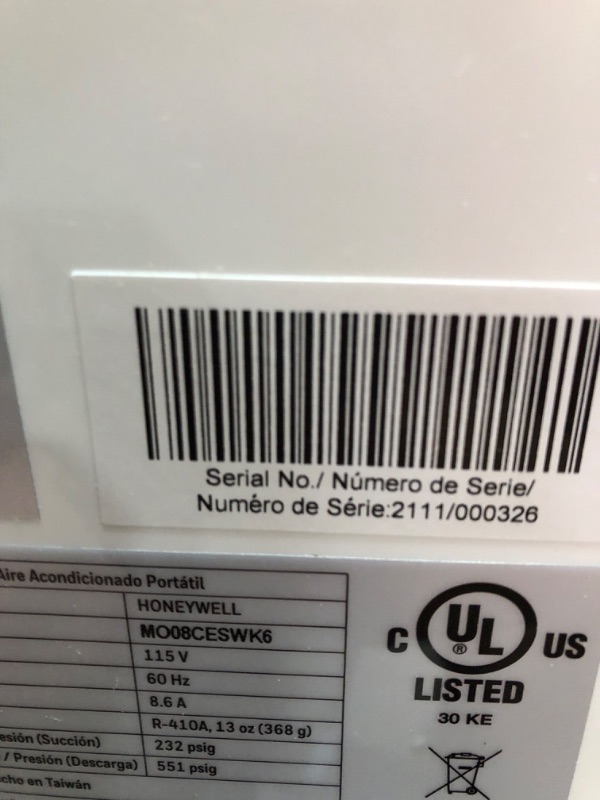 Photo 6 of Honeywell White/Black MO08CESWK6 9,100 (ASHRAE)/6,100 BTU (SACC) Portable Air Conditioner, 400 Sq. Ft
