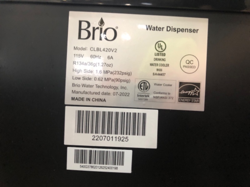 Photo 5 of ***COLD WATER NOT FUNCTIONAL***  Brio Bottom Loading Water Cooler Water Dispenser – Essential Series - 3 Temperature Settings - Hot, Cold & Cool Water - UL/Energy Star Approved

