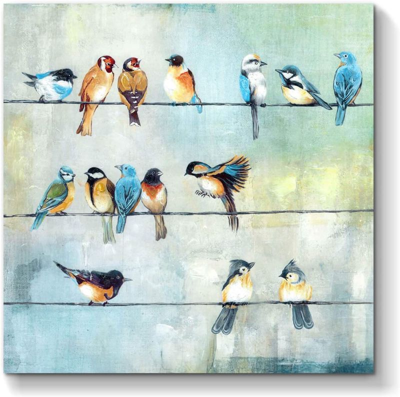 Photo 1 of Abstract Bird Picture Wall Art: Colorful Birds Painting Hand Painted Canvas Artwork for Kids Bedroom ( 36''W x 36''H, Multiple Sizes )
