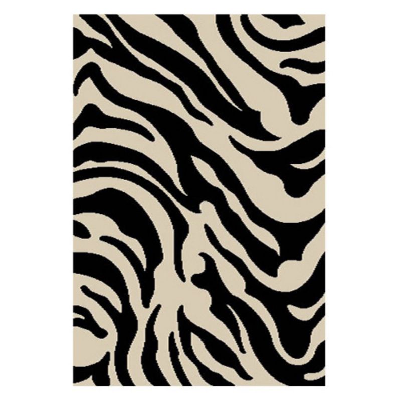 Photo 1 of 70334 Madison Shag Safari Zebra 3 Ft. 11 in. X 5 Ft. 3 in. Rectangular Area Rug in Black
