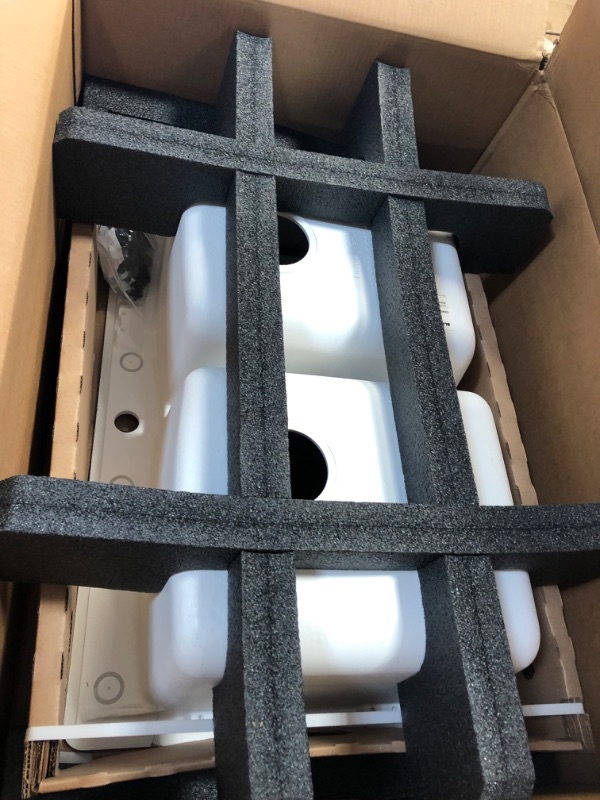 Photo 1 of **Damaged it has a crack on top corneron each sink**BLANCO 440221 Diamond Silgranit 50/50 Double Bowl Undermount or Drop-in Kitchen Sink, 33" L X 22" W X 9.5" D, White

