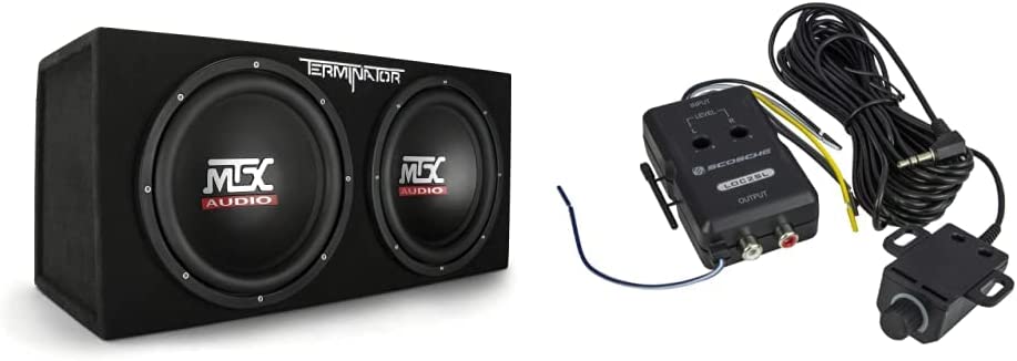 Photo 1 of *MISSING CABLES*- MTX Audio Terminator Series TNE212D 1,200-Watt Dual 12-Inch Sub Enclosure, Black & Scosche LOC2SL Line Output Converter Adjustable Amplifier Add On Module for Car Stereo, Black
