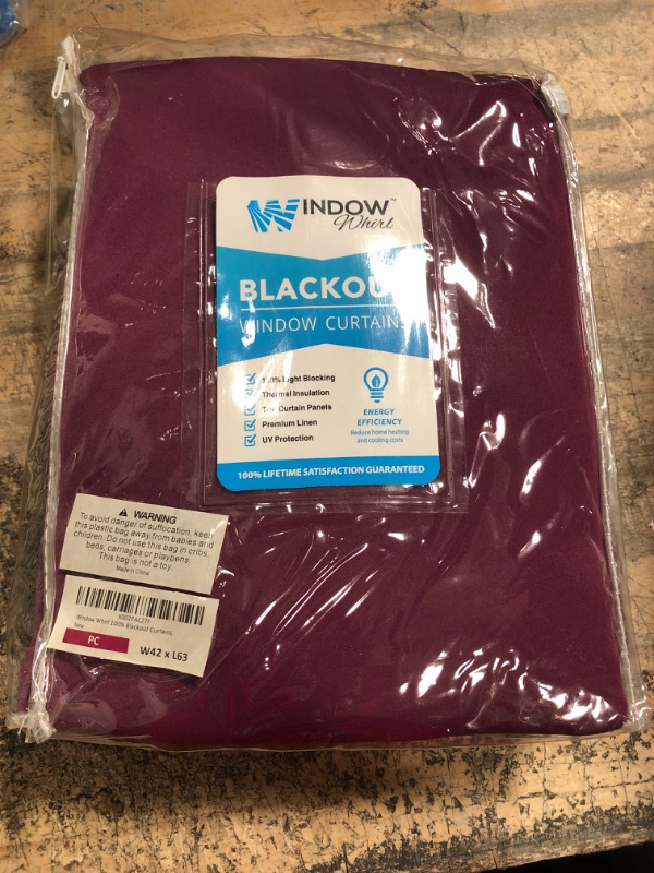 Photo 2 of 100% Blackout Window Curtains: Room Darkening Thermal Window Treatment with Light Blocking Black Liner for Bedroom, Nursery and Day Sleep - 2 Pack of Drapes, Plum Cabernet (63” Drop x 42” Wide Each) Plum Cabernet W42 x L63