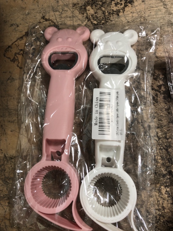 Photo 2 of 2PCS 4 in 1 Bottle Opener, Cute Bear Bottle Opener, Multifunction Jar Can Beer Bottle Opener ,White pink