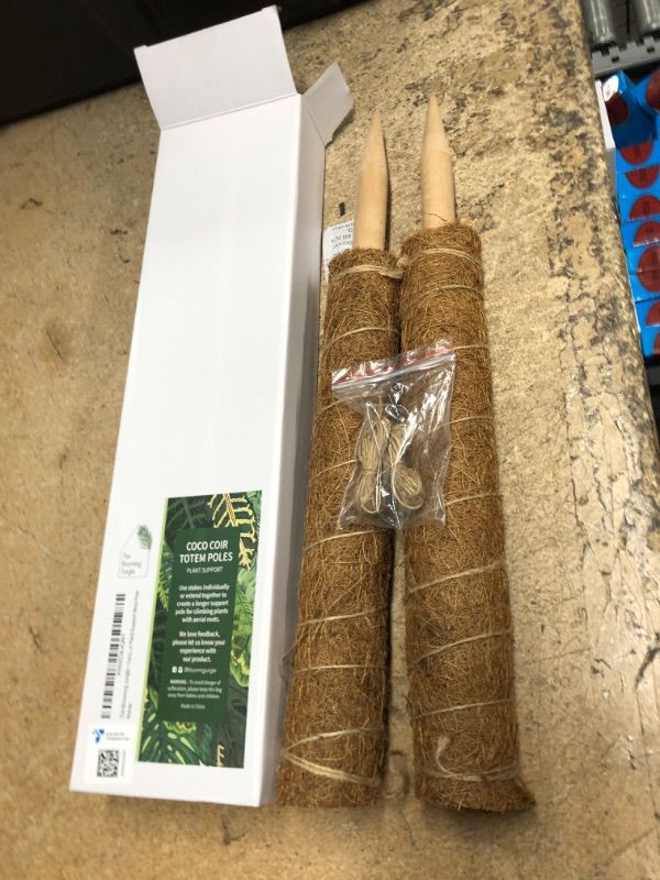 Photo 1 of Moss Pole Monstera Plant Support - Train Indoor Climbing Plants to Grow Upwards - 2 Coco Coir Totem Stakes - Potted House Vine Trellis Extends to 28.7 Inches