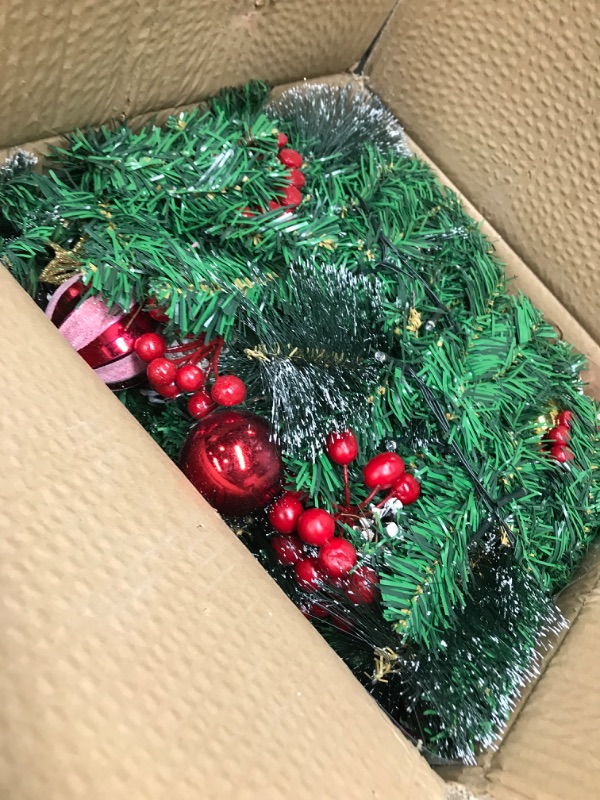 Photo 1 of [ Snowy & 8 Mode Timer ] 9 Ft 100 Lights Prelit Christmas Garland Decorations 6 Poinsettia Flower 18 Balls Thick 250 Tips 18 Pine Cones 126 Red Berries Battery Operated Indoor Home Mantle Xmas Decor