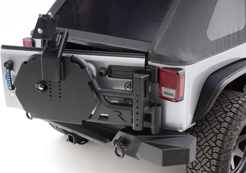 Photo 1 of (SCRATCHED) Rampage Trail Guard Bumper with Tire Carrier | Steel, Black | 9950919 | Fits 2007-2018 Jeep Wrangler JK Unlimited
