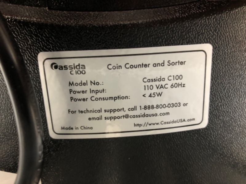 Photo 5 of Cassida C100 Electronic Coin Sorter/Counter, Countable Coins 1¢, 5¢, 10¢, 25¢, 250 Coins/min, 110 VAC & 6600 UV/MG – USA Business Grade Money Counter with UV/MG/IR Counterfeit Detection Coin Sorter + Money Counter 6600 UV/MG