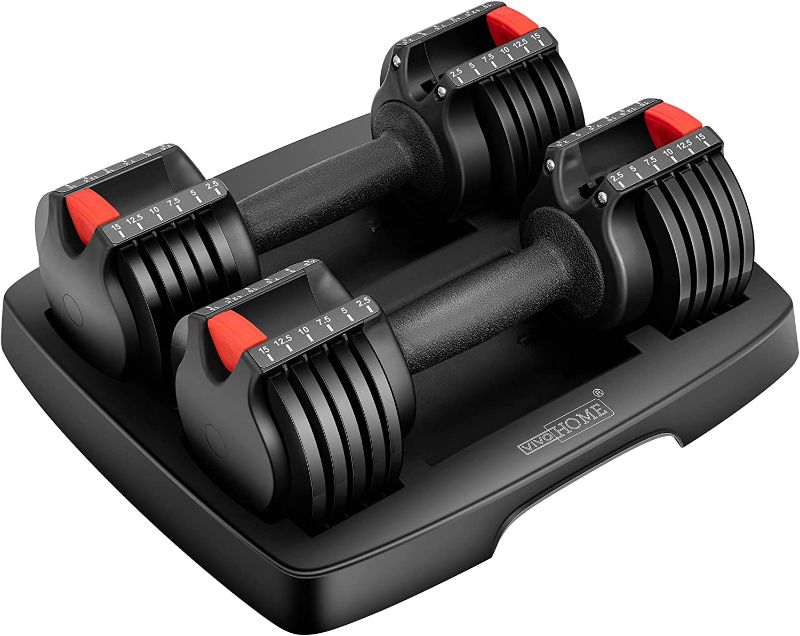 Photo 1 of 
One Dumbbell is Broken****VIVOHOME 2.5 lbs to 15 lbs Adjustable Weights Dumbbells Set of 2 with Anti-Slip Handle and Tray Multiweight Options Workout Equipment for Men Women Home Gym.