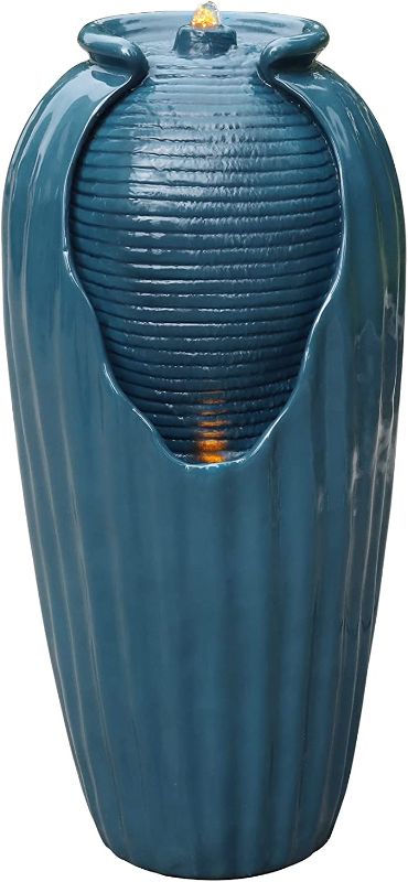 Photo 1 of 
LED Lights and Pump Work*****Peaktop Outdoor Glazed Vase Floor Water Jar Fountain with LED Lights for Garden Patio and Deck, Blue, 14.96 x 14.57 x 31.89
Size:14.96 x 14.57 x 31.89
Color:Blue