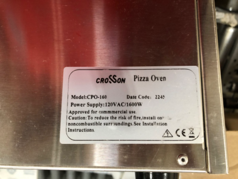 Photo 4 of 
CROSSON ETL Listed Countertop Electric Indoor Commercial Pizza Oven with Pizza Stone And 60-minitue Timer,Indoor Stainless Steel Commercial Pizza Make